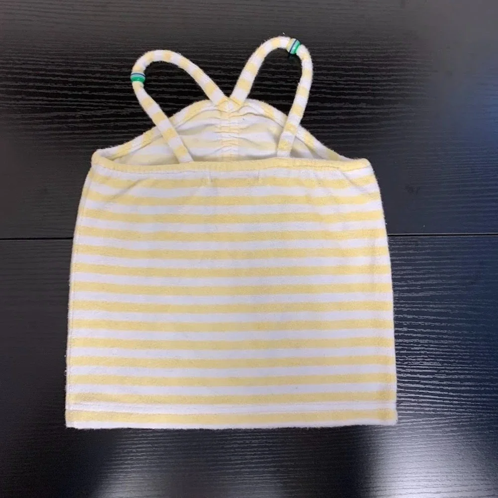 Vintage Gymboree White/Yellow Striped Terrycloth Tank‎ Top Beach Girl Kid's 4